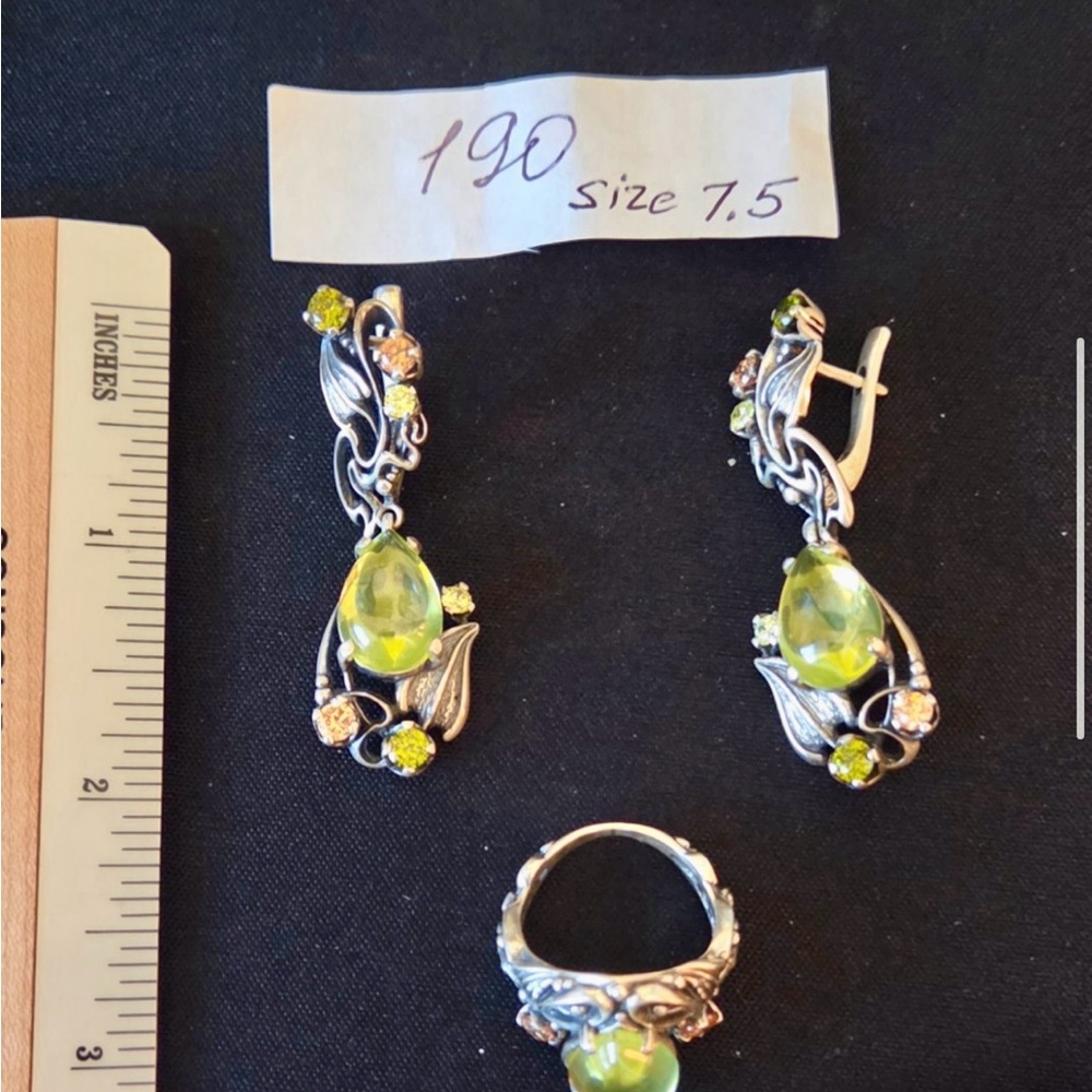 Elegant Silver and Green Gemstone Jewelry Set